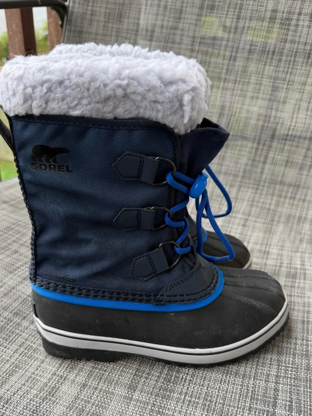 Sorel Kids Navy Blue Winter Boots with White Shearling Cuff